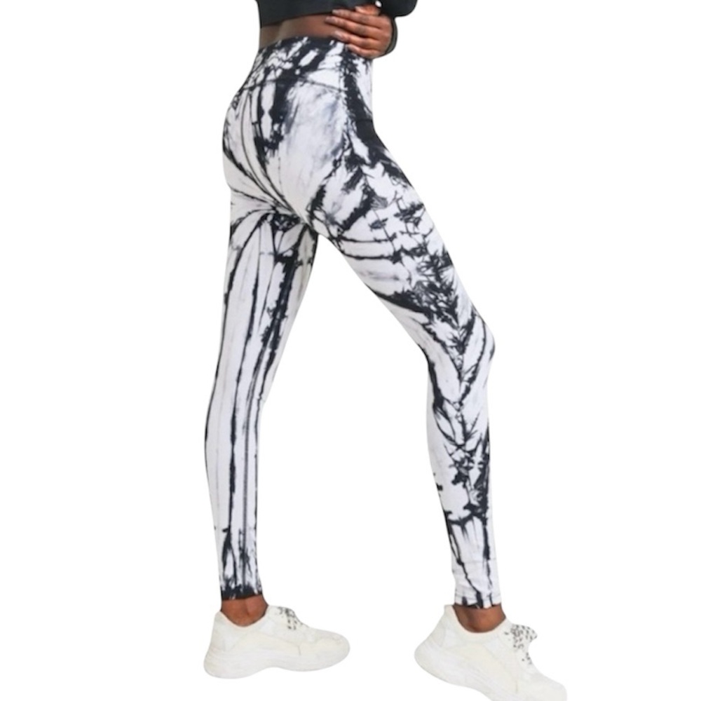 MONO B Tie-Dye High-Waist Full Length Leggings Black White Women’s Size Large